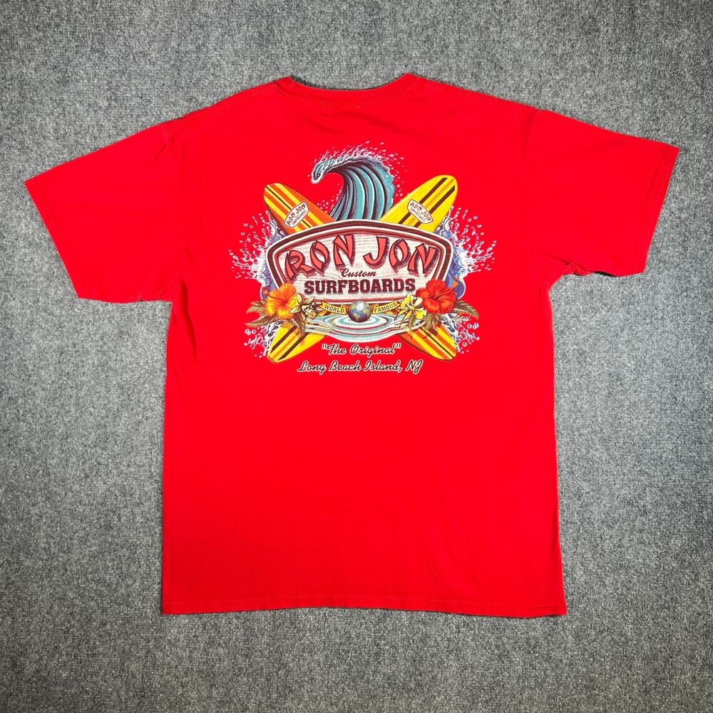 Y2K Ron Jon Surf Shop T-Shirt Red Long Beach Large